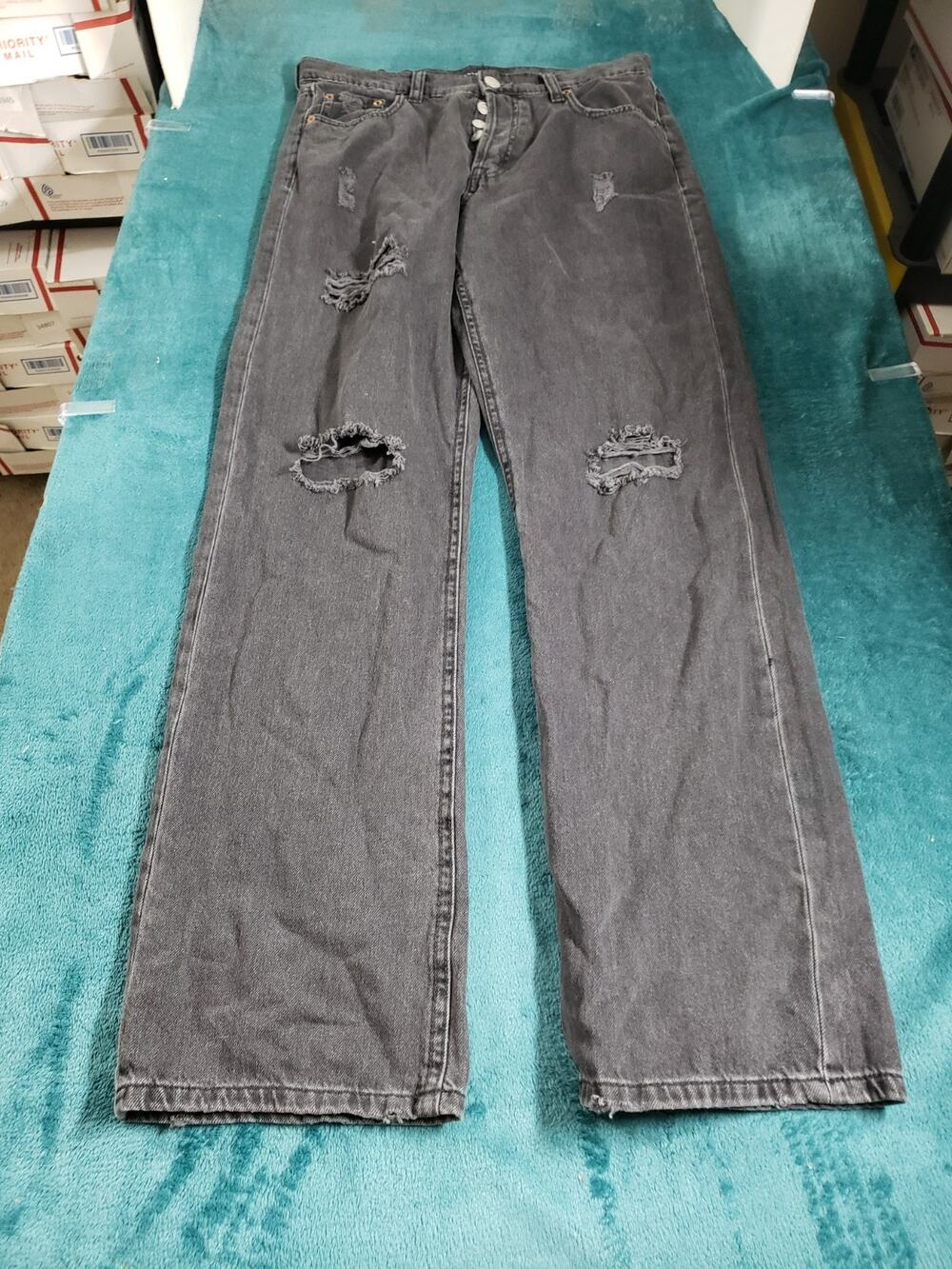 Aeropostale Jeans Size 8 Womens Black Stretch Pant Denim Mid Rise Baggy Wide Leg